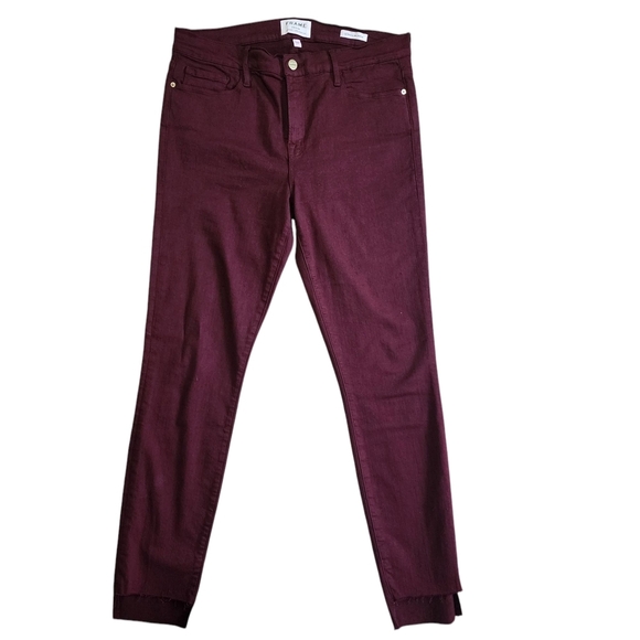 FRAME Raw Edge Hem Burgundy Skinny Jeans - 32 - Picture 1 of 10